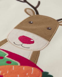 Unisex Christmas Long Sleeve Embroidered Reindeer Snug Fit Cotton