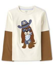Boys Embroidered Dog Layered Top - Montana Mountain