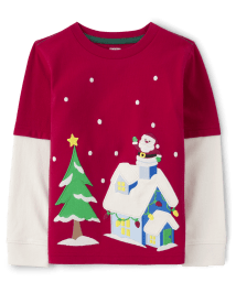 Boys Embroidered Christmas Scene Layered Top - Very Merry