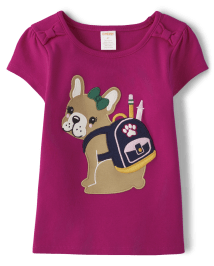 Girls Embroidered Dog Top - Prep School