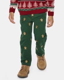 Boys Schiffli Gingerbread Twill Woven Chino Pants Christmas