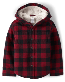 Boys Long Sleeve Plaid Sherpa Lined Shirt Jacket Christmas Cabin