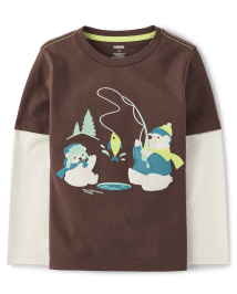 Boys Embroidered Polar Bear Layered Top - Nordic Adventure