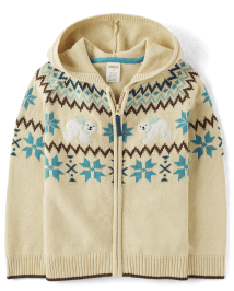 Pull Zippé Ours Polaire Intarsia Garçon - Nordic Adventure