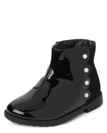 Girls Faux Patent Leather Pearl Boots - Ladies And Gentlemen