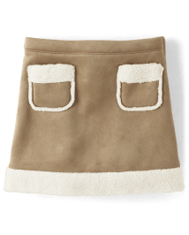 Girls Faux Suede Patch Pocket Skirt