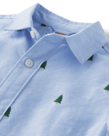Boys Schiffli Christmas Tree Oxford Button Up Shirt - Nutcracker