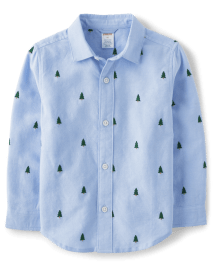 Boys Schiffli Christmas Tree Oxford Button Up Shirt - Nutcracker
