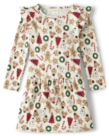 Girls Christmas Cookies Ruffle Dress - Christmas Cabin