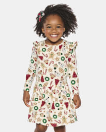 Girls Christmas Cookies Ruffle Dress - Christmas Cabin