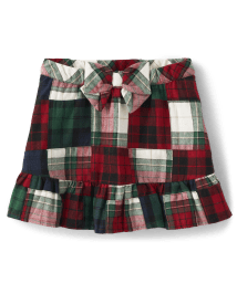 Girls Patch Plaid Flannel Skort - Christmas Cabin