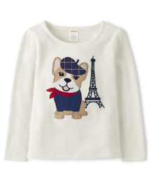 Girls Embroidered Dog Top - Parisian Chic