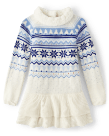 Robe-chandail à volants en jacquard flocon de neige pour fille