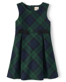 Girls Plaid Bow Pleated Ponte Jumper - Nutcracker