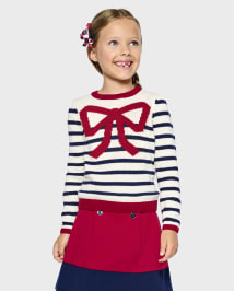 Girls Bow Striped Sweater Parisian Chic Cottonball cl