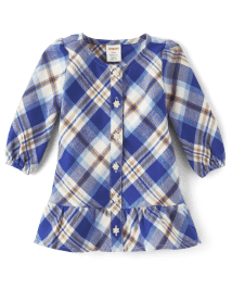 Baby Girls Matching Family Plaid Twill Shirt Dress