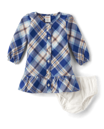 Baby Girls Matching Family Plaid Twill Shirt Dress
