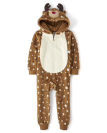 Unisex Kids Long Sleeve Reindeer One-Piece Pajamas - Gymmies