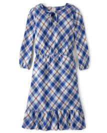 Womens Matching Family Plaid Twill Tiered Dress