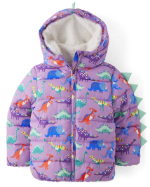 Girls Long Sleeve Dino Print Puffer Jacket Dino Friends PURPLE Gymboree CA