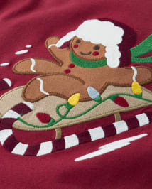 Boys Embroidered Gingerbread Sled Layered Top - Christmas Cabin