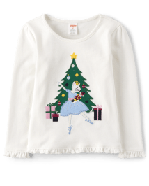 Girls Embroidered Ballerina Cat Ruffle Top - Nutcracker