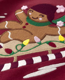 Girls Embroidered Gingerbread Sled Top - Christmas Cabin