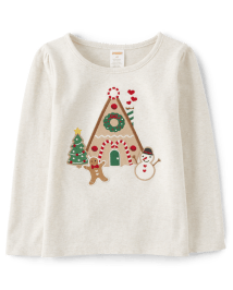Haut Maison en Pain d'Épices Brodé Fille - Cabane de Noël