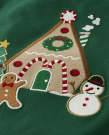 Boys Embroidered Gingerbread House Layered Top - Christmas Cabin