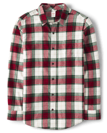 Mens Matching Family Plaid Button Up Shirt - Christmas Cabin