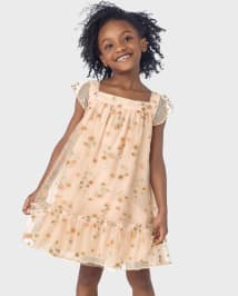 Girls Embroidered Floral Mesh Ruffle Dress - All Dressed Up