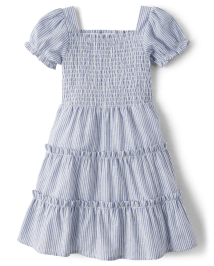 Robe à volants en lin mélangé rayé pour fille