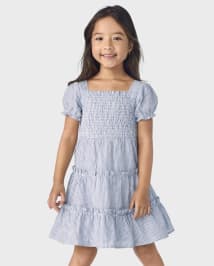 Robe à volants en lin mélangé rayé pour fille