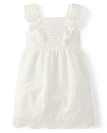 Girls Mommy And Me Eyelet Linen-Blend Flutter Dress