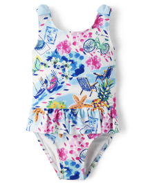 Girls Tropical Ruffle One Piece Swimsuit - Splish-Splash