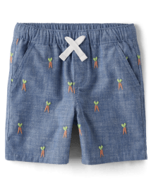 Short à enfiler en chambray brodé carotte pour garçon - Garden Party