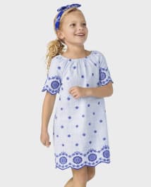 Girls Mommy And Me Eyelet Shift Dress - Bon Voyage