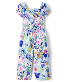 Girls Tropical Smocked Jumpsuit - Bon Voyage