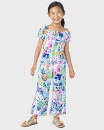 Girls Tropical Smocked Jumpsuit - Bon Voyage