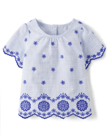 Girls Eyelet Scalloped Top - Bon Voyage