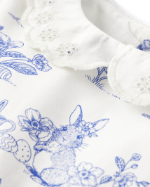 Girls Short Sleeve Bunny Print Poplin Woven Peter Pan Dress Blue Belle SIMPLYWHT Gymboree CA