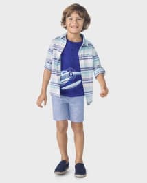 Short chino en coton et lin mélangés avec ceinture pour garçon