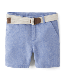Short chino en coton et lin mélangés avec ceinture pour garçon