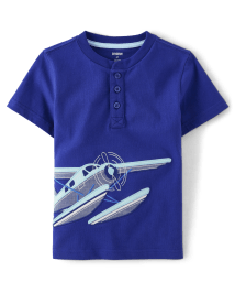 Boys Embroidered Plane Henley Top - Bon Voyage