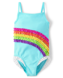 Maillot de bain une pièce à volants arc-en-ciel pour filles - Swim