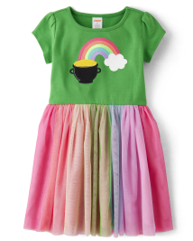 Girls Embroidered Rainbow Tutu Dress - Little Leprechaun