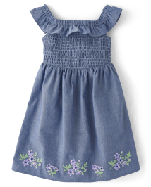 Girls Sleeveless Embroidered Floral Chambray Woven Flutter Dress Homegrown by Gymboree CHAMBRAY Gymboree CA
