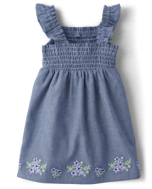 Baby Girls Embroidered Floral Chambray Flutter Dress - Homegrown by Gymboree
