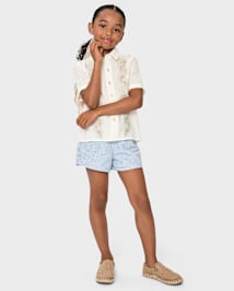Girls Striped Linen-Blend Tie Front Shorts