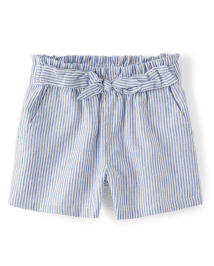 Girls Striped Linen-Blend Tie Front Shorts